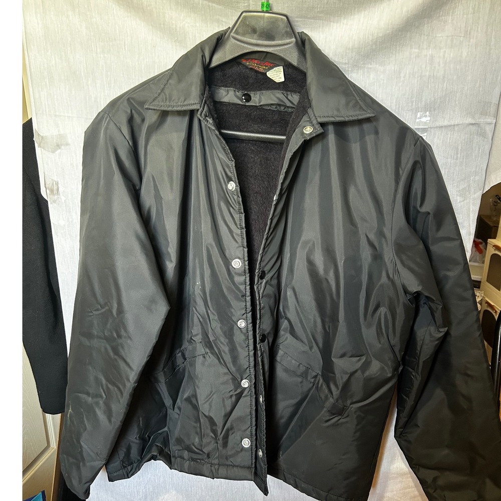 Vintage Pla-Jac by Dunbrooke Black Coaches Jacket Faux Fur Lined Mens L 44-46